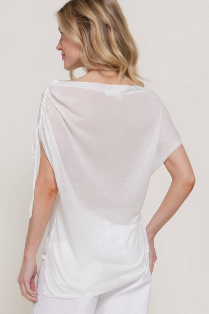 Asymmetric Drawstring Sheer Top