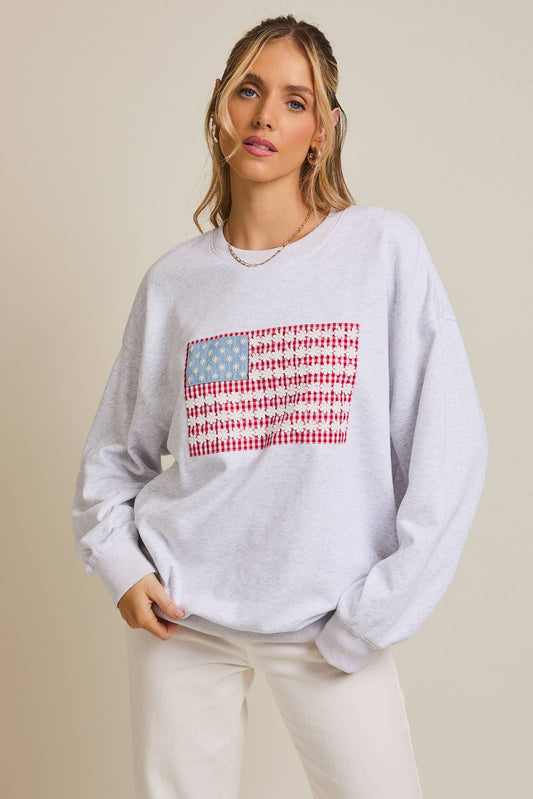 PLUS USA FLAG DAISY CREW NECK SWEATSHIRT