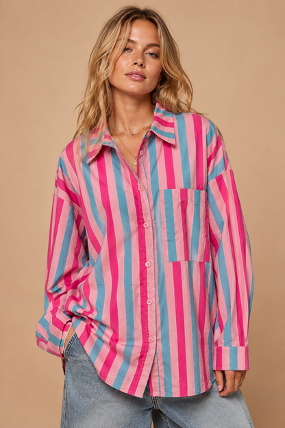 Oversized Bold Stripe Button-Down Shirt