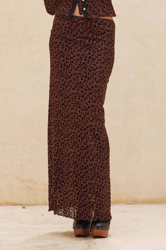 Leopard Mesh Straight Maxi Skirt