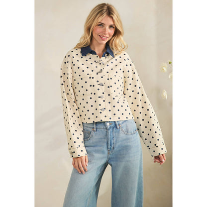 Cropped Polka Dot Denim Jacket