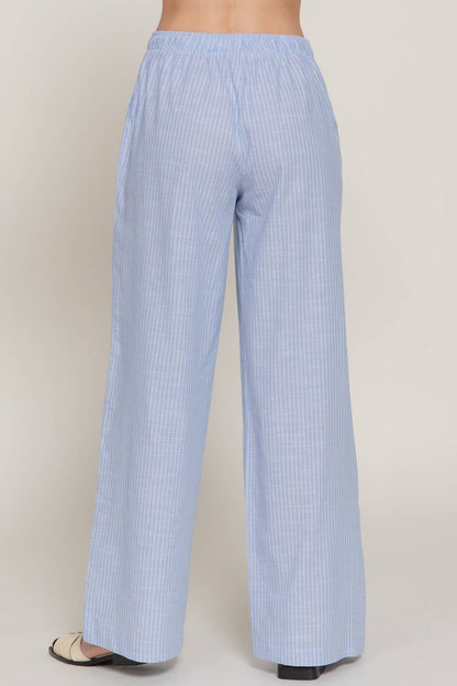 Elastic Waist Striped Cotton Pants