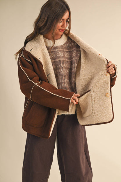 REVERSIBLE SUEDE AND SHERPA OVERSIZED JACKET