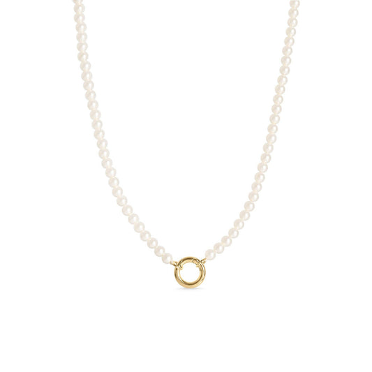 Beaded Pearl Charm Keeper Necklace: Gold