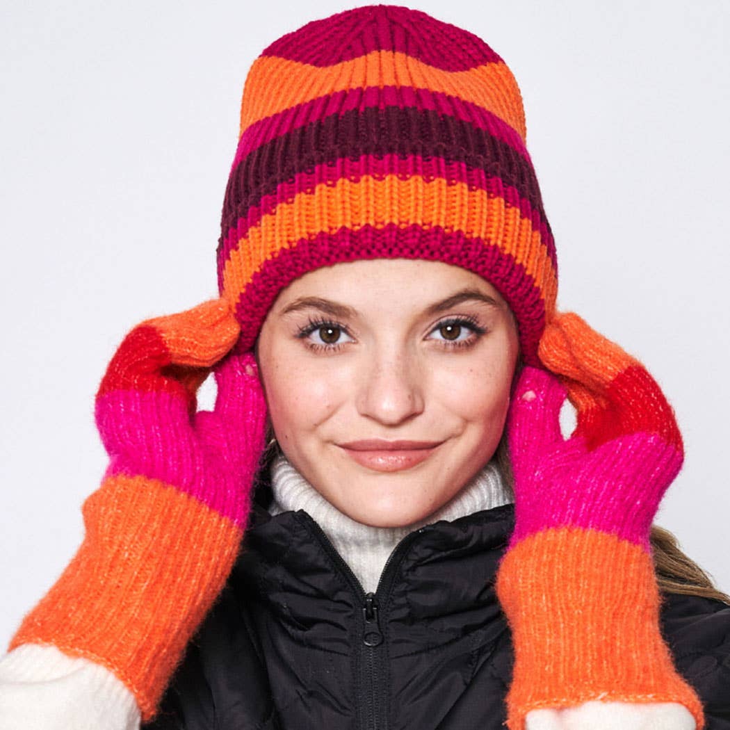 Multi-Colored Stripe Cuff Beanie Hat