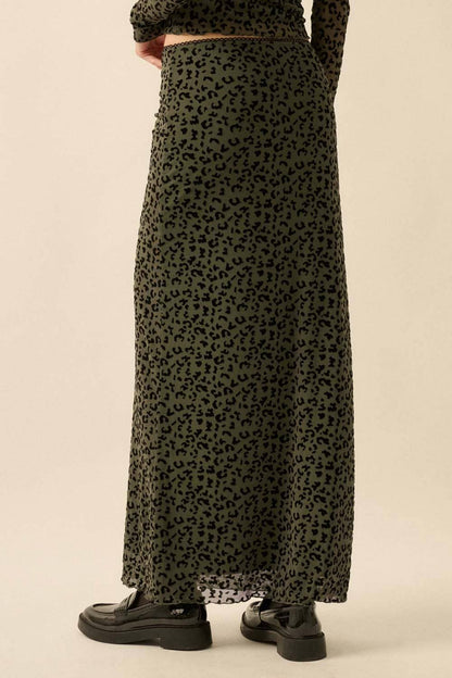 Leopard Mesh Straight Maxi Skirt