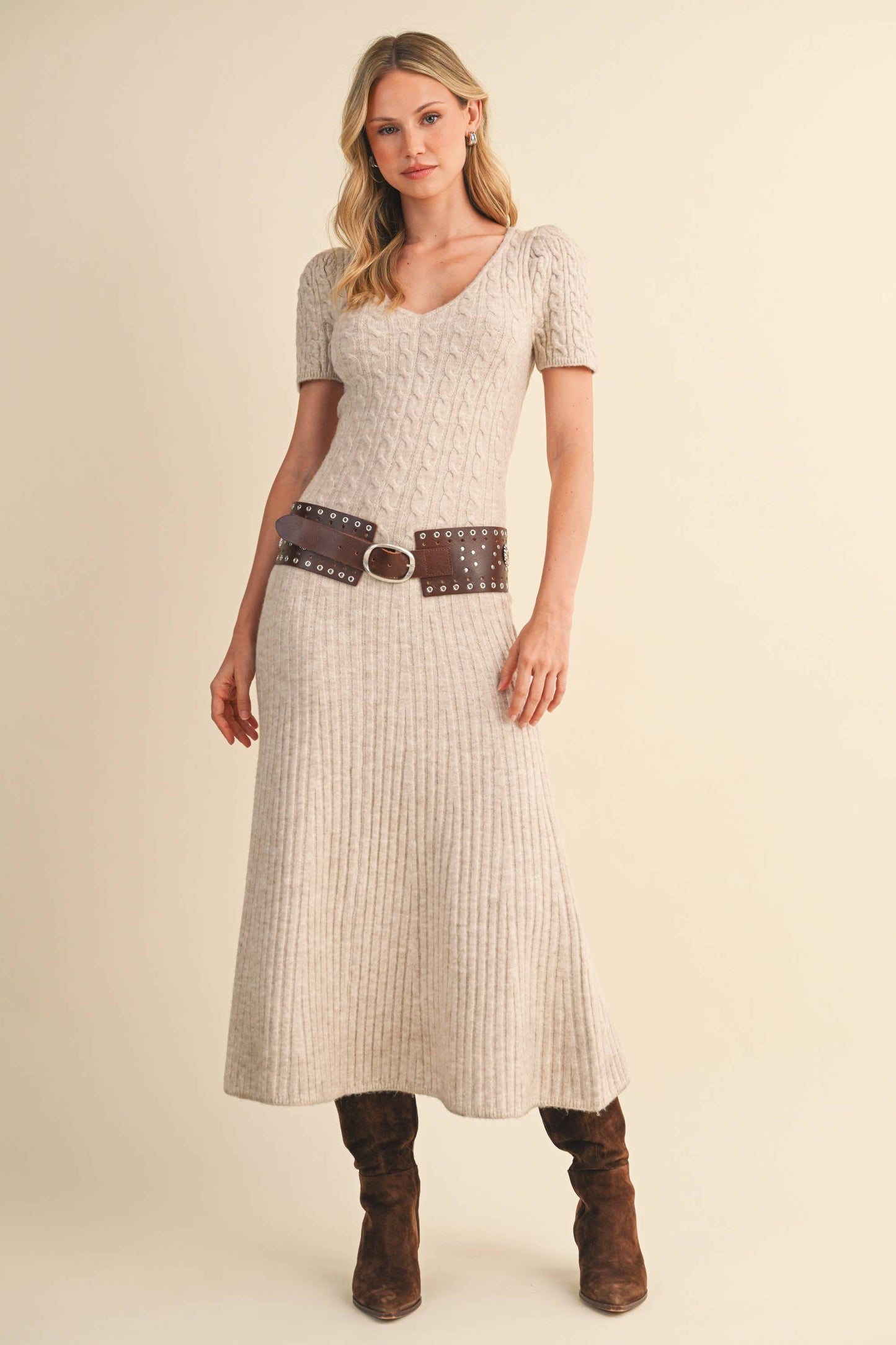 CABLE KNIT MIDI SWEATER DRESS