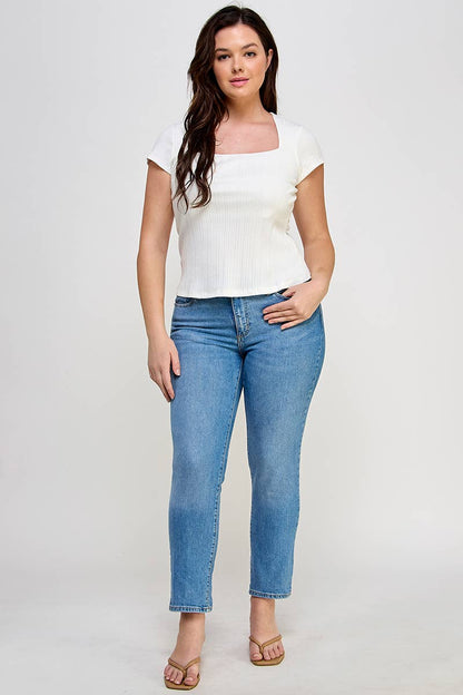 Plus Short Sleeve Ribbed Knit Shirt