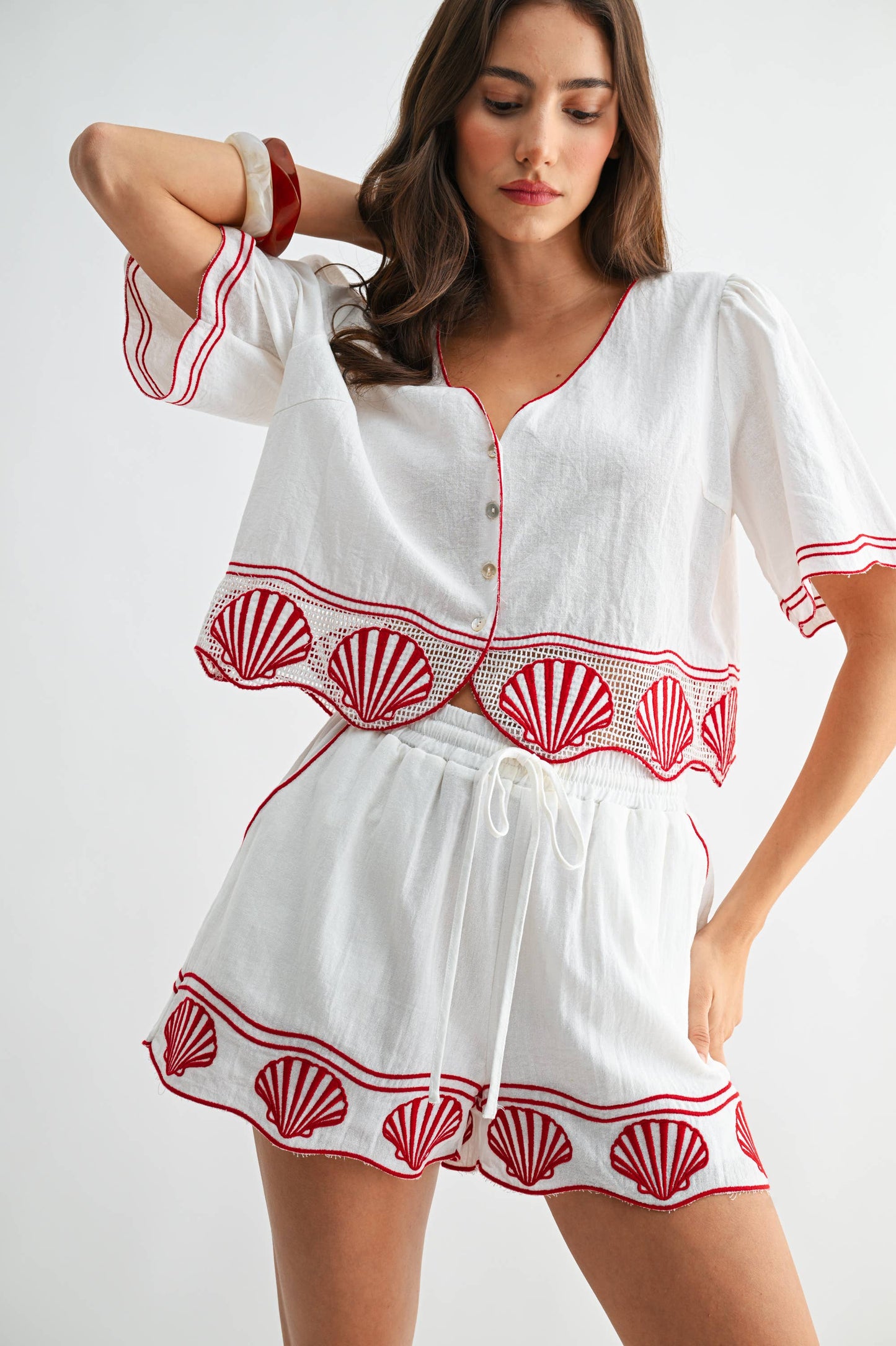Scallop Trim Crop Shirt