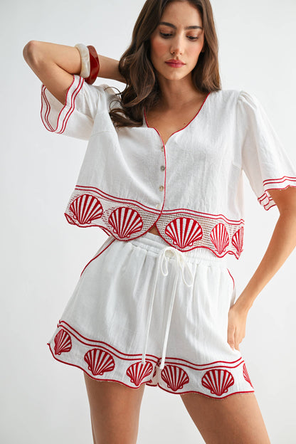 Scallop Trim Crop Shirt