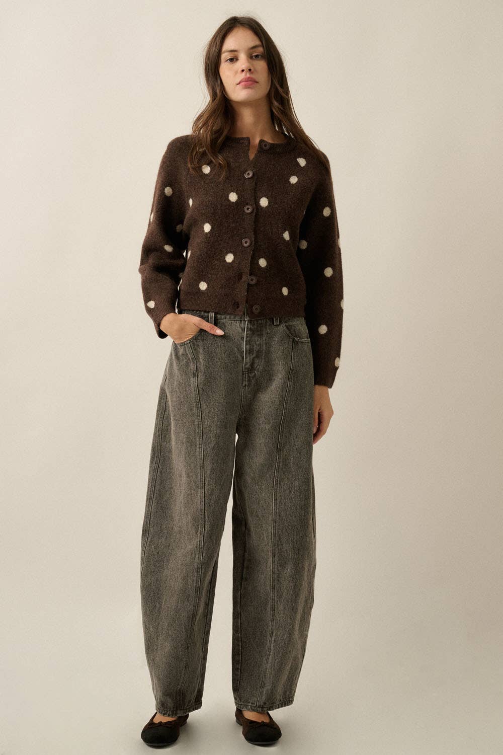 Polka Dot Cropped Cardigan