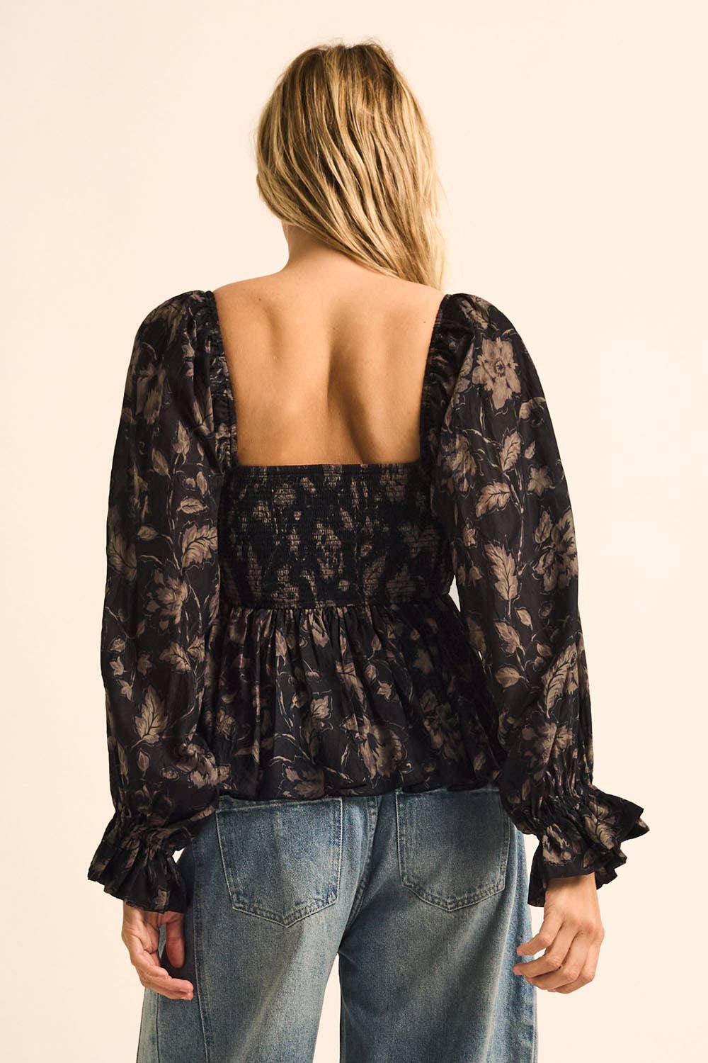 Floral Peplum Bubble-Sleeve Top