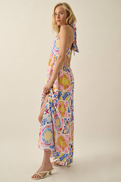 Summer Sun Open-Back Halter Maxi Dress