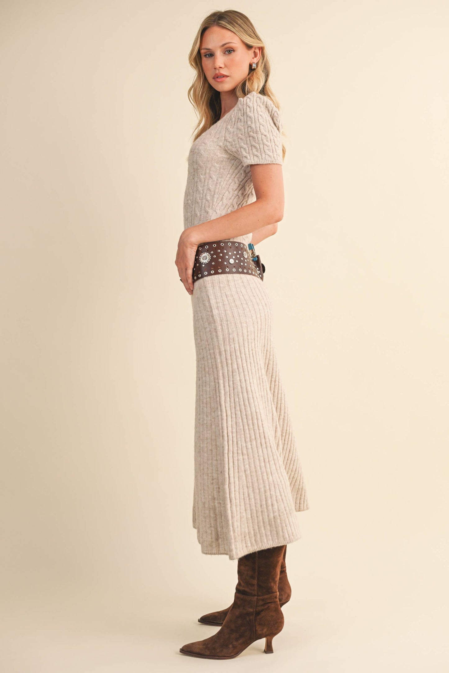 CABLE KNIT MIDI SWEATER DRESS