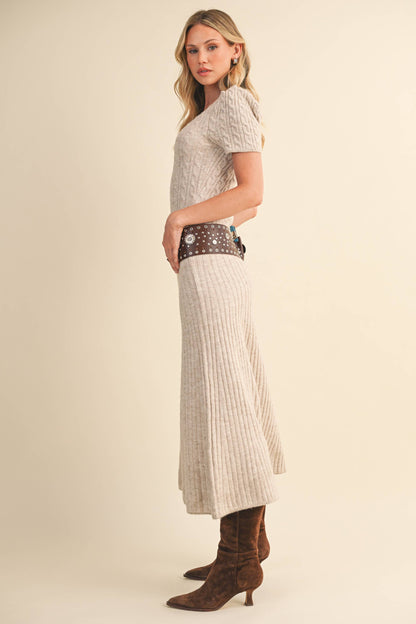 CABLE KNIT MIDI SWEATER DRESS