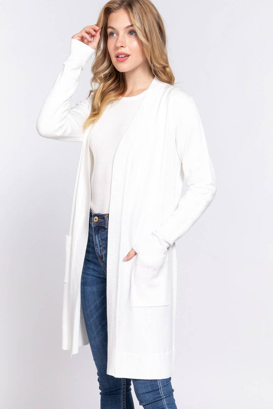 Rib Banded Open Tunic Cardigan