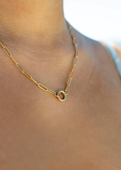 Gold Paperclip Charm Keeper Necklace: 16"