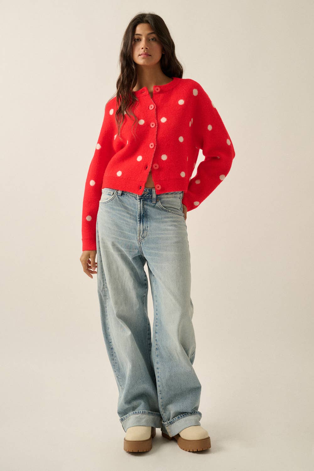 Polka Dot Cropped Cardigan