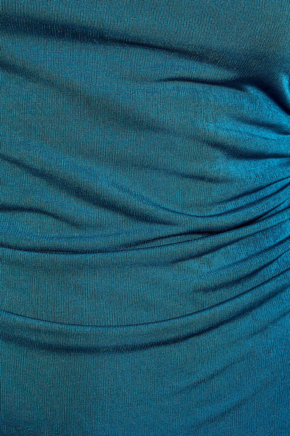 Shimmer Long Sleeve Side Shirring Midi Dress