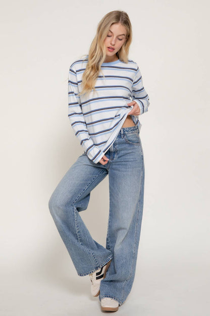 Multi Striped Long Sleeve Knit Top