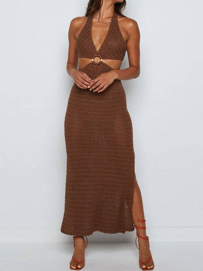 Knitted V-Neck Cutout Dress
