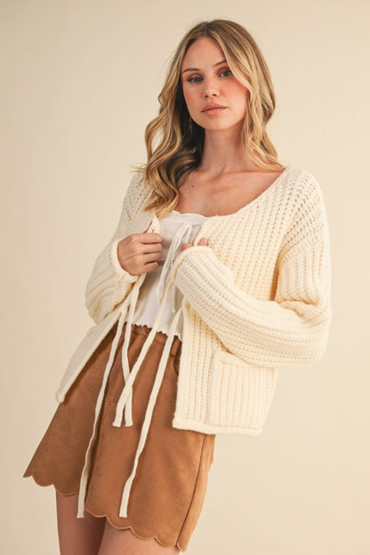Ribbed Front tie Sweater Cardigan