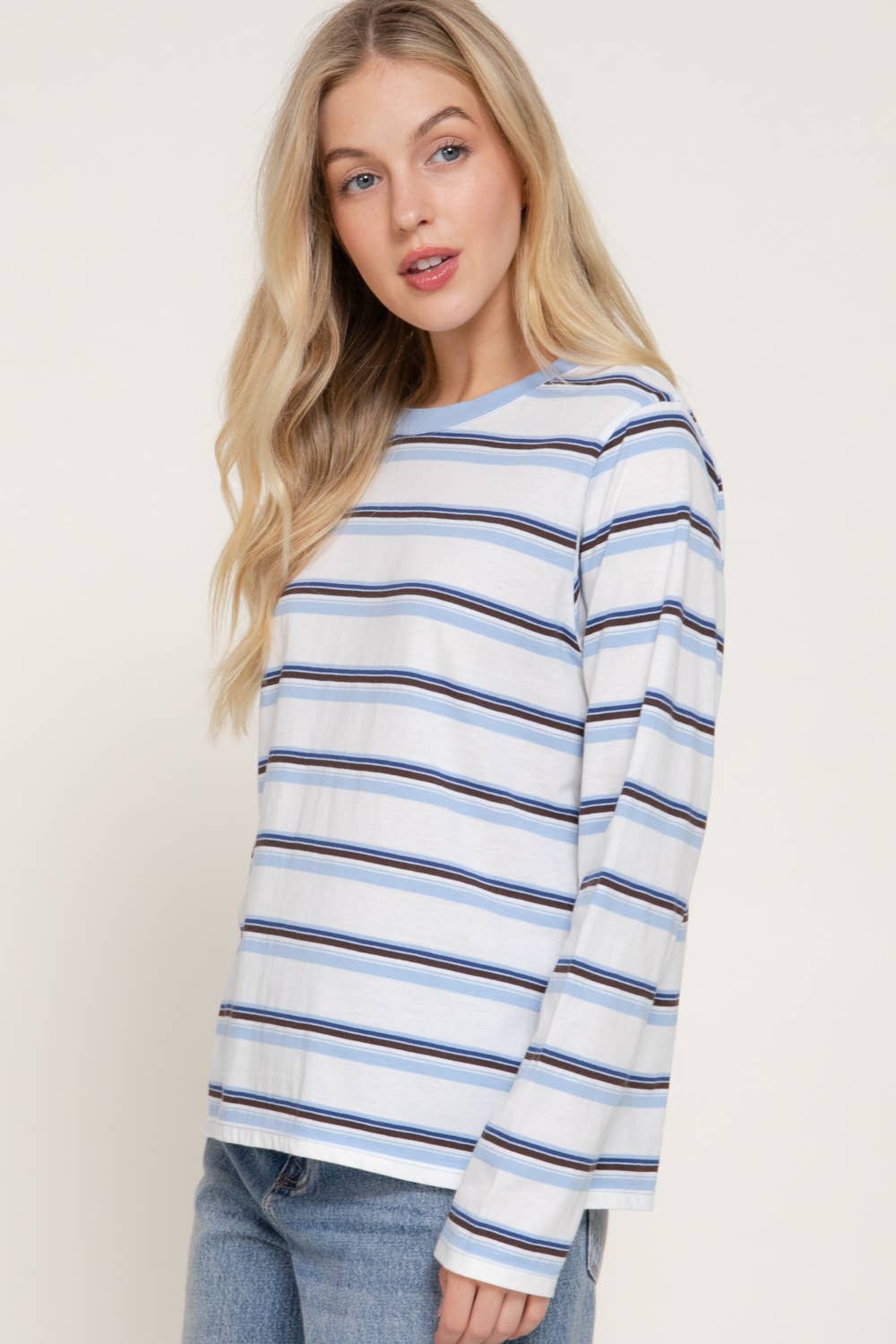 Multi Striped Long Sleeve Knit Top