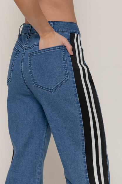 Side Stripe Straight Fit Denim Pants