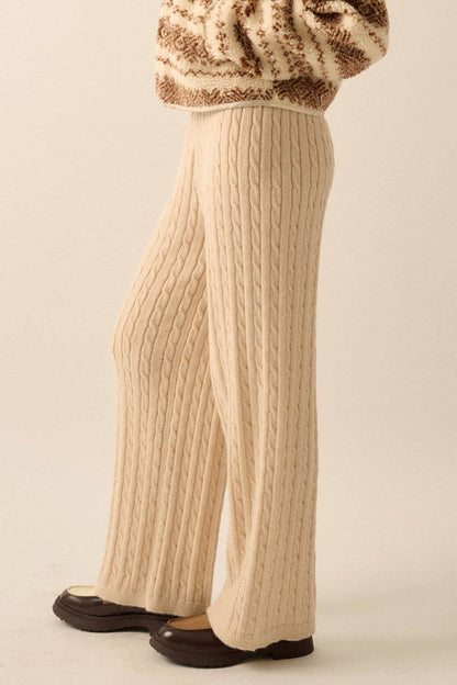 Cable Knit Wide-Leg Sweater Pants