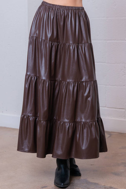 Tiered Leather Ankle Skirt