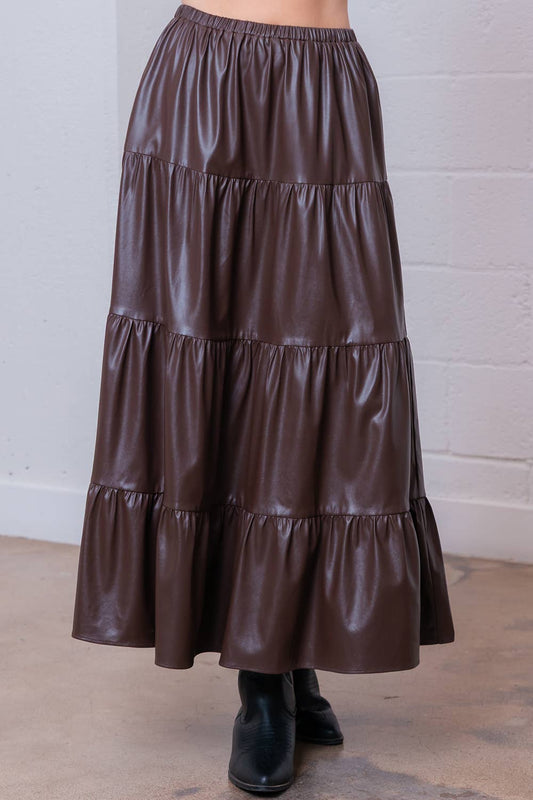 Tiered Leather Ankle Skirt