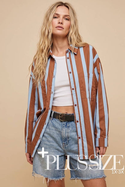 PLUS Oversized Striped Button-Down