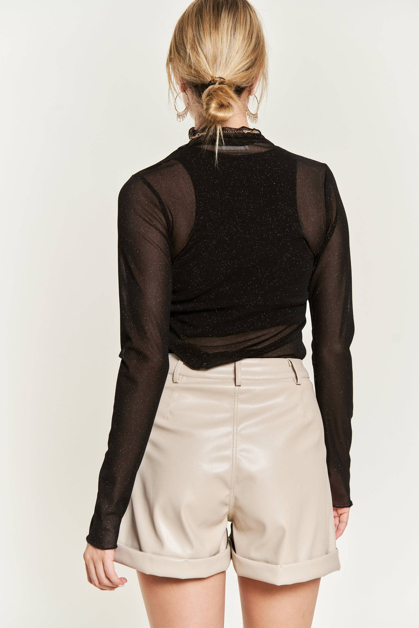 Glitter Mesh Mock Neck Top