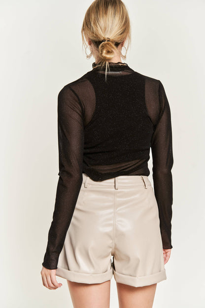 Glitter Mesh Mock Neck Top