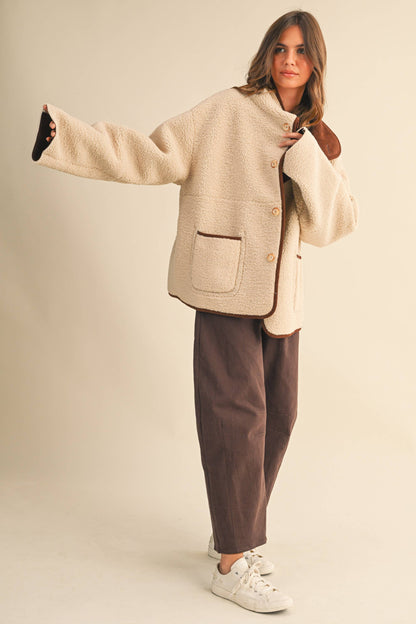 REVERSIBLE SUEDE AND SHERPA OVERSIZED JACKET