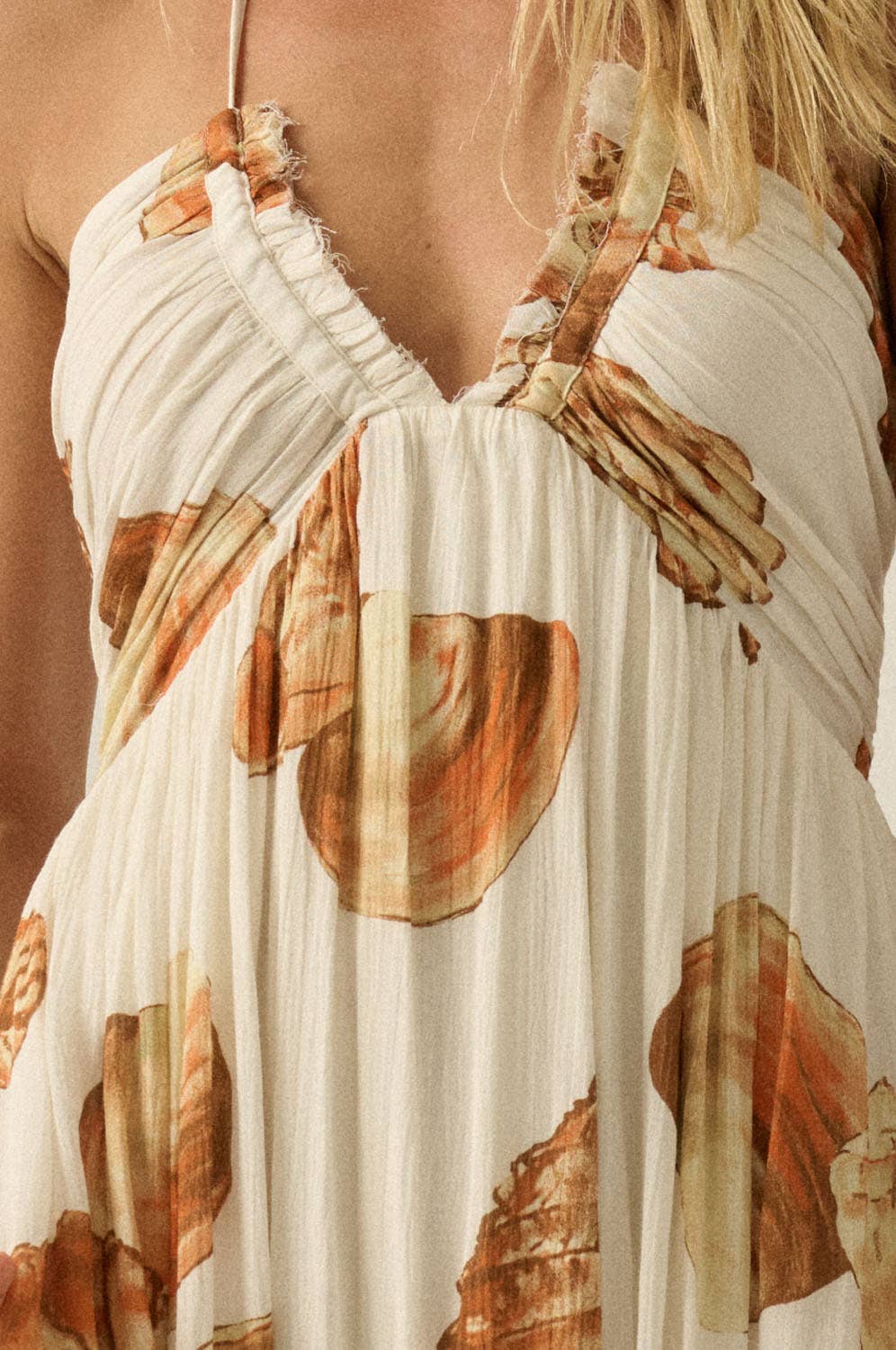 Seashell Tie-Back Halter Pocket Maxi Dress