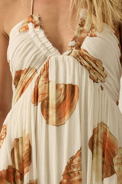Seashell Tie-Back Halter Pocket Maxi Dress