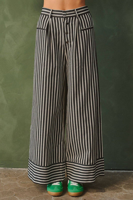 Stripe Button Wide Trouser Pants