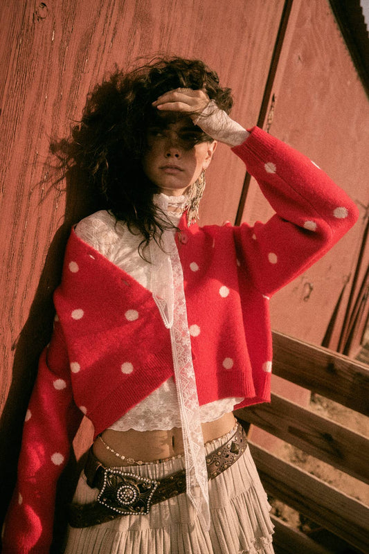 Polka Dot Cropped Cardigan
