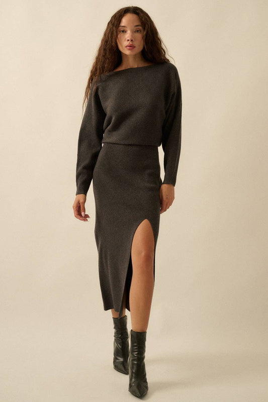 One-Shoulder Dolman Midi Sweater Dress