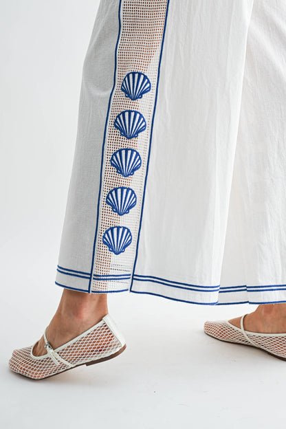 Scallop Embroidered Wide-Leg Pants