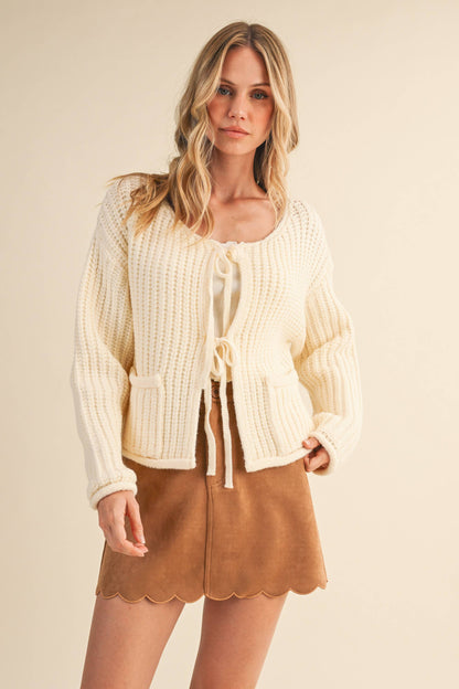 Ribbed Front tie Sweater Cardigan