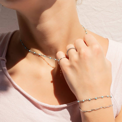Stainless Turquoise Chain Necklace: 16"