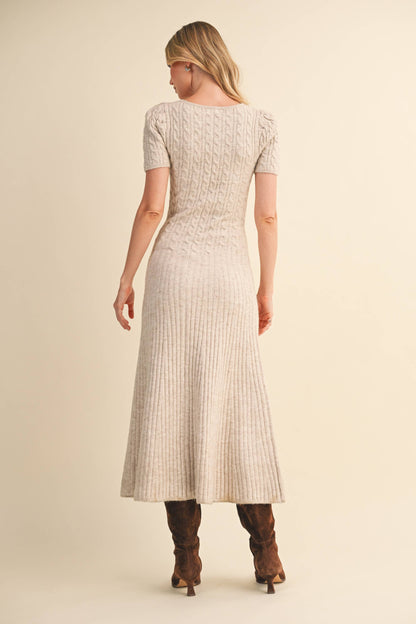 CABLE KNIT MIDI SWEATER DRESS