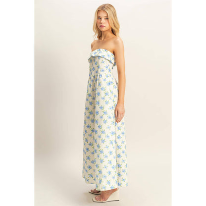 Floral Foldover Neck Tube Maxi Dress