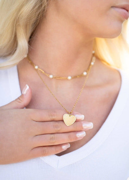 Multi Pearl Paperclip Chain Necklace 16"