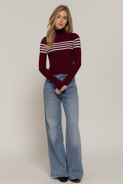 High Neck Stripe Sweater Top