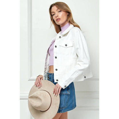 Asymmetric Seam White Denim Jacket