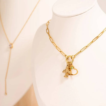 Gold Paperclip Charm Keeper Necklace: 16"