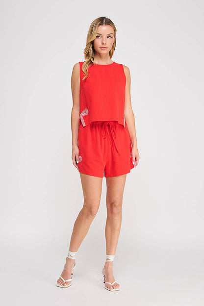 Side Bow Linen Shorts